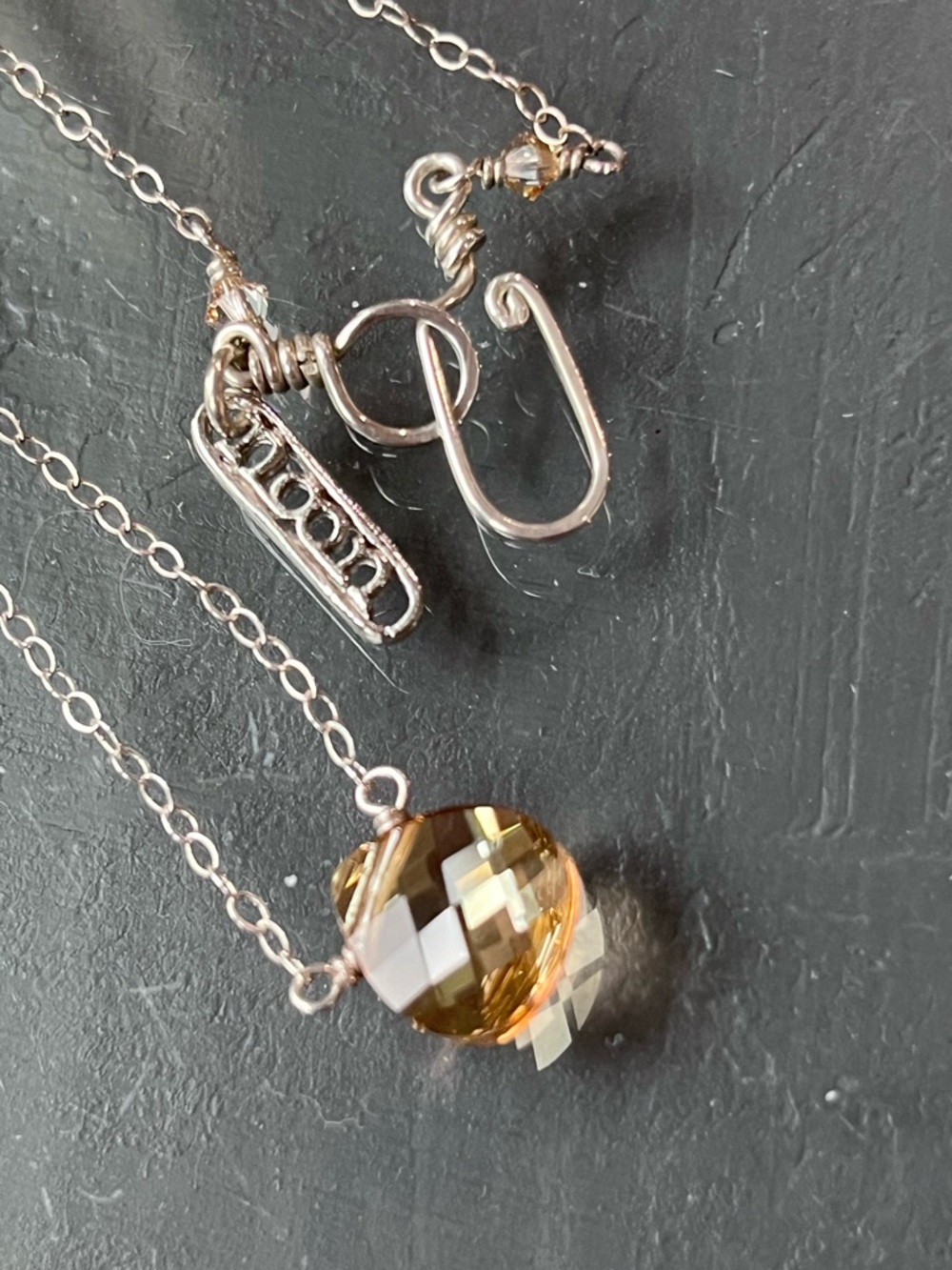N091  Sterling Silver & Faceted Teardrop Citrine Pendant Necklace 16”